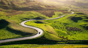 Car driving on country road